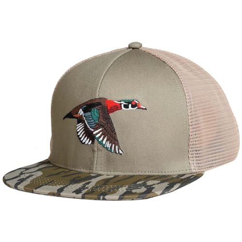 EDTREK Outdoorsman Pro Trucker Breathable Mesh Performance Cap - Flat Brim Snapback Hat - color: Wood Duck - Wood Ash