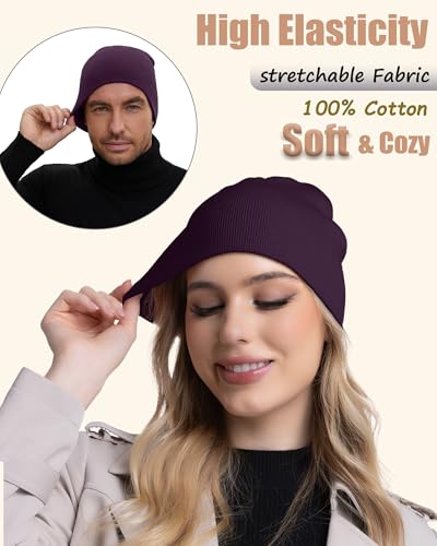 100% Cotton Beanie Hat Cuffless Beanies Warm Knit Winter Skull Cap - color: 1pcs-purple