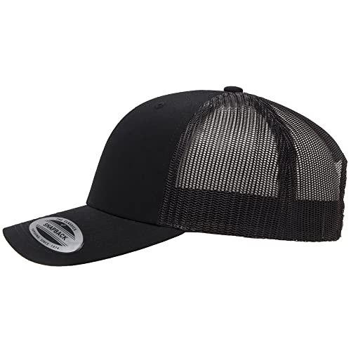 Yupoong Classic Mesh 6 Panel Retro Trucker Cap | Mid Profile Snapback - color: Black