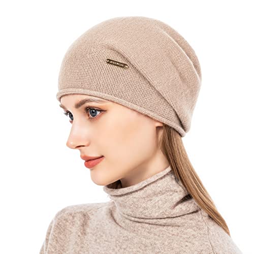 Knit Slouchy Beanie Hats for Women Cashmere Ski Cap Knitted Wool Soft Warm Winter Hat - color: A08-rose Pink