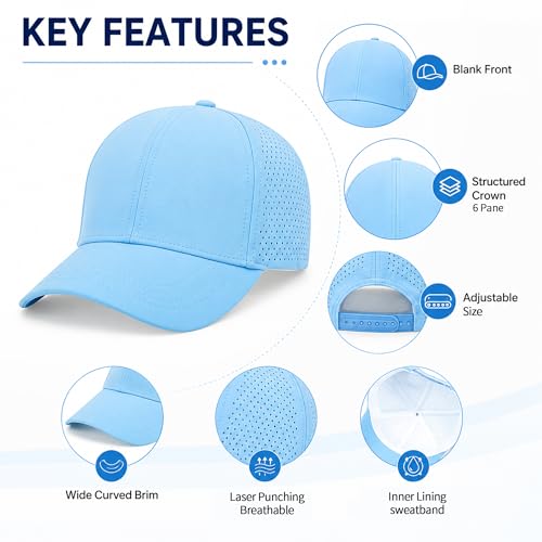 Quick Dry Baseball Cap Curved Brim Snapback Hat Mesh for Men Women - color: Lightblue