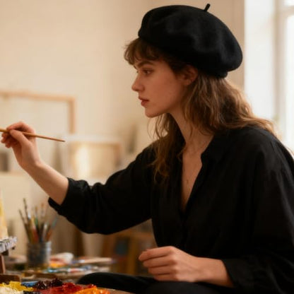 Women Classic French Beret Hat Irish Painter Cap Warm Wool Artist Beanie Hat Lady Fancy Dress - color: B-black