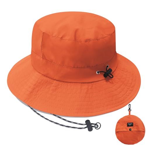 PFFY Waterproof Bucket Hats for Men Women Packable Sun Hat for Outdoors - color: Solid Orange
