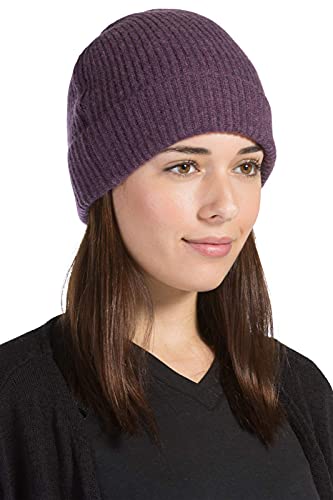 Fishers Finery Women's 100% Cashmere Cuffed Beanie - color: Eggplant