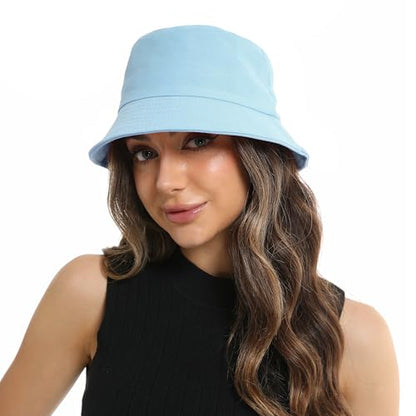Wheebo Solid Color Bucket Hat for Women Summer Beach Fishmen Hat for Lady Adult Unisex Cotton Cap…… - color: A-sc-skyblue
