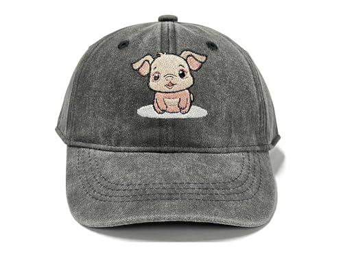 Adjustable Embroidery Animal Baseball Hat for Kid Toddler Child - color: Pig (Washed Black)