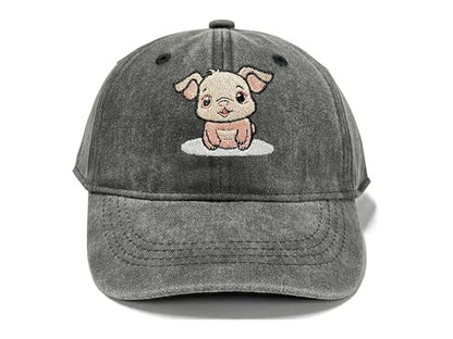 Adjustable Embroidery Animal Baseball Hat for Kid Toddler Child - color: Pig (Washed Black)