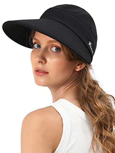 Sun Hats for Women Wide Brim Visor UV Protection Beach Summer Packable Cap - color: Black