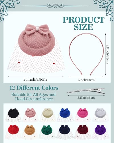 Hoteam 12 Pcs Fascinators Hats Tea Party Derby Headwear for Women - style: Bow Mesh