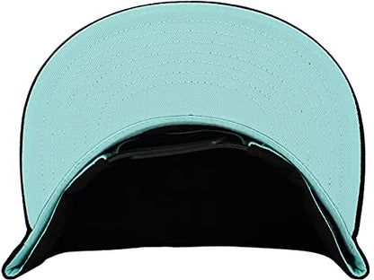 KBETHOS Classic Snapback Hat Blank Cap Underbrim Cotton Wool Blend Flat Visor Adjustable Unisex - color: Black With Diamond Blue Underbrim