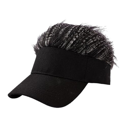 Mens Novelty Sun Visor Beach Hat Short Hair Wigs UV Protection Adjustable Golf Dad Cap Funny Hip Hop Rave Party Trucker Hat - color: Black & White