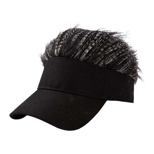 Mens Novelty Sun Visor Beach Hat Short Hair Wigs UV Protection Adjustable Golf Dad Cap Funny Hip Hop Rave Party Trucker Hat - color: Black & White