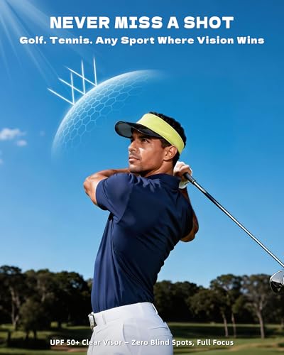 Transparent Sun Visor Hat for Women Men - UPF 50+ Clear Brim Adjustable Drawstring for Golf Tennis Pickleball - color: Lemon Yellow