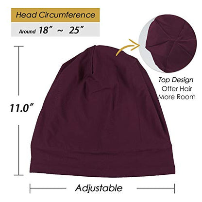 FocusCare Satin Lined Sleep Slouchy Cap Curly Girl Slap Headwear Gifts for Frizzy Hair Women - color: Dark Burgundy Red