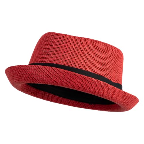 Big Size Solid Upbrim Pork Pie Fedora - color: Red, size: X-Large-XX-Large