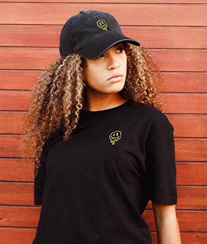 Riot Society Mens Embroidered Adjustable Dad Hat - color: Happy Face Drip (Black)
