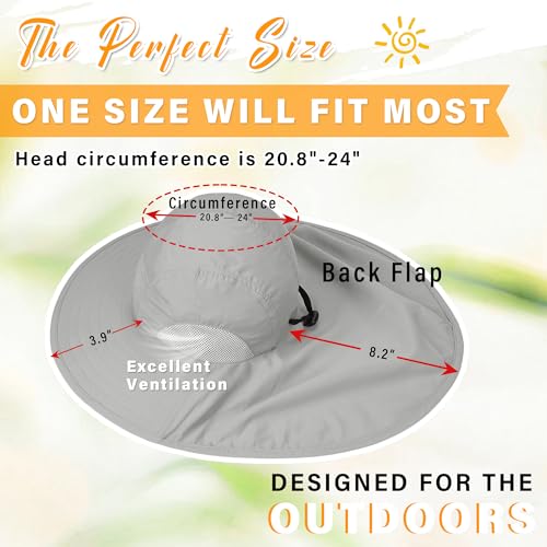 Tirrinia Wide Brim Sun Hat with Neck Flap for Men & Women - color: Gray