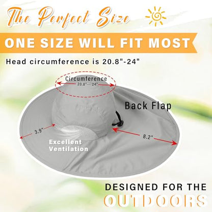 Tirrinia Wide Brim Sun Hat with Neck Flap for Men & Women - color: Gray