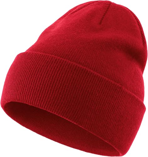 100% Cotton Beanie for Women Men Soft Knit Beanies Warm Winter Hat - color: Red