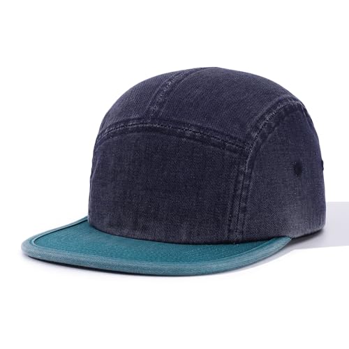 5 Panel Baseball Cap Color Stitching Flat Brim Hat Vintage Snapback Hats for Men Hip Hop Street Style Skateboard Hat - color: Mg-pym2583-blue
