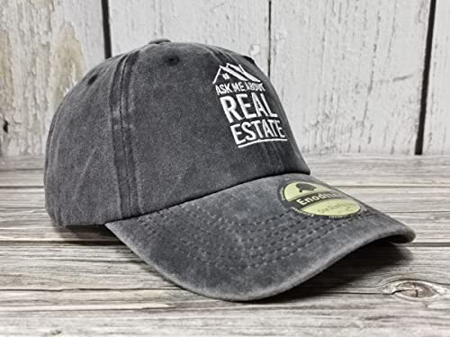 Embroidered Baseball Caps for Men and Women - color: Ask Me About Real Estate (Washed Black)