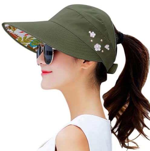 Sun Hats for Women Wide Brim Sun Hat UV Protection Caps Floppy Beach Packable Visor - color: Army Green