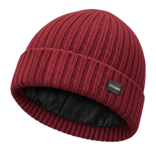 Winter Beanie Merino Wool Fleece Lined for Men Women Soft Warm Knit Hat Ski Stocking Cuffed Cap - color: Red