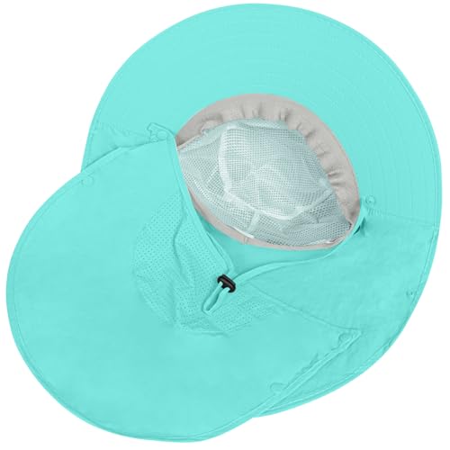 Rosoz Sun Hat for Men Women with Neck Flap& Removable Face Cover Wide Brim - color: 1pack-aqua