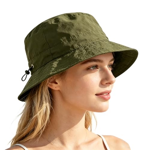 Unisex Bucket Hat Water Repellent Wide Brim Foldable Sun Hat Beach - color: Army Green, size: Small