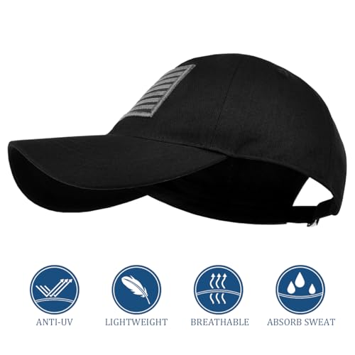 2 Pack American Flag Hats, Patriotic Adjustable Baseball Caps, Low Profile USA Dad Hats for Men Women Daily Wear - color: Black ＆ Grey