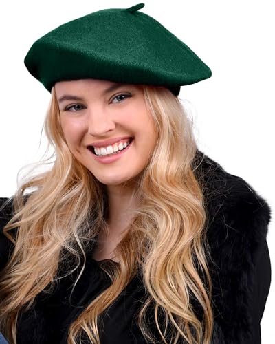 Parquet Solid Color French Beret Hat. Classic French, Casual and Chic Lightweight Cap for Women - color: Hunter Green