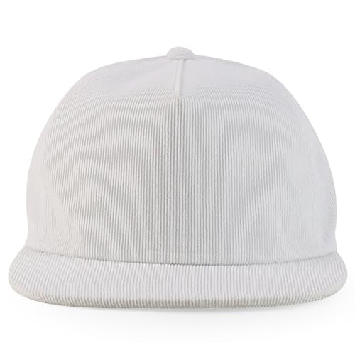 Trendy Apparel Shop Unstructured 5 Panel Corduroy Flat Bill Snapback Cap - color: White