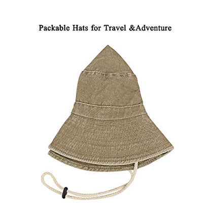 Unisex Cotton Boonie Hat Summer Fishing Bucket Hat Sun Hat with String - color: Retro Khaki