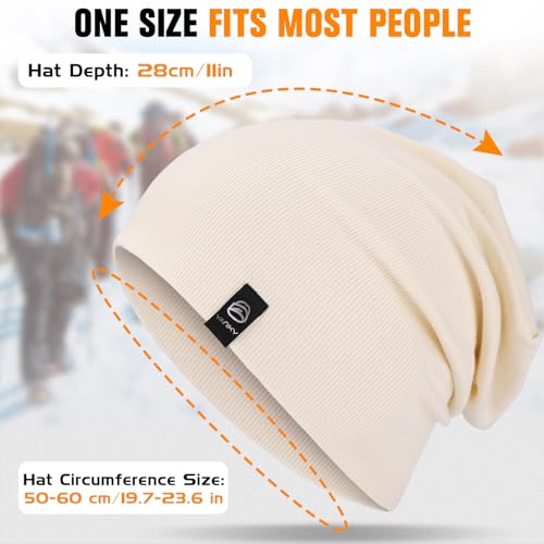 YANIKY Slouchy Beanie for Women, Mens Soft Cotton Beanie Hat, Double Layer Windproof Skull Cap for All Seasons - color: White