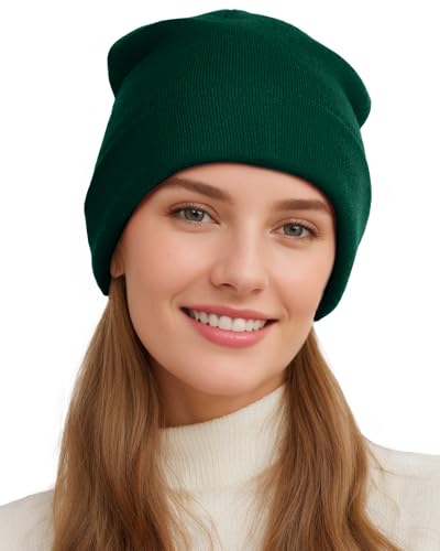 Womens Satin Lined Beanie Wool Silk Lining Slouchy Warm Skull Cap - color: 1pcs Wood Green