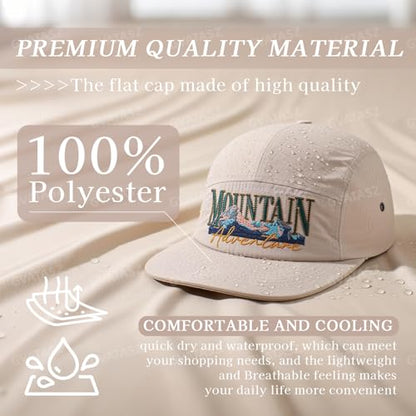 Quick Dry 5 Panel Hats for Men Waterproof Flat Brim Hat Lightweight 5-Panel Baseball Caps Casual Trucker Snapback Hat - color: Mg-pym2575-beige
