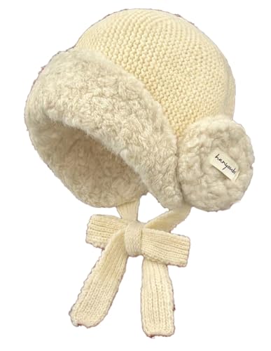 Women Winter Fleece Beanie Hat with Ear Flaps Soft Warm Crochet Skull Caps - color: Beige