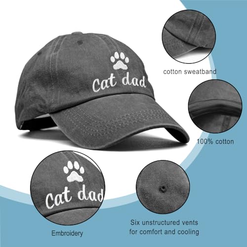 Embroidery Adjustable Classic Washed Distressed Baseball Hats, Funny Hats for Men Cat Dog Dad Fishing Father - color: Washed Black003