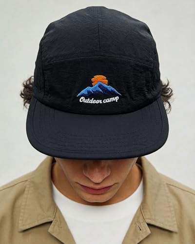 CLAPE Quick Dry 5 Panel Hat, Moisture-Wicking Water-Resistant Flat Brim Cap - color: Dfb3-black