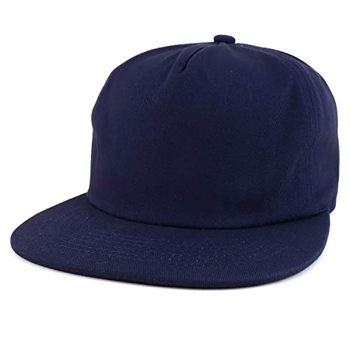 Trendy Apparel Shop Plain Unstructured 5 Panel Flat Bill Snapback Baseball Cap - color: Navy