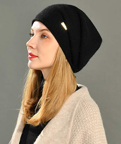 jaxmonoy Slouchy Knit Beanie Hat for Women Winter Soft Warm Ladies Laightweight Slouch Knitted Skull Beanies Cap - color: Black