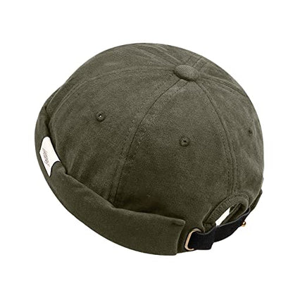 Croogo Cotton Brimless Hat for Men Rolled Cuff Docker Cap Casual Worker Hat - color: M-ct84-olive Green