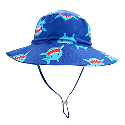 Home Prefer UPF50+ Wide Brim Sun Hat Boys Girls Sun Protection Hat Zoo Beach Swim Safari Bucket Hat for Baby Toddler Kid - color: Shark, size: 6-12 Months