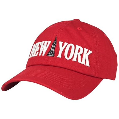 E BY ELIDAN New York Hat, Embroidered Cotton Dad Hat, Adjustable NYC Cap - color: Red