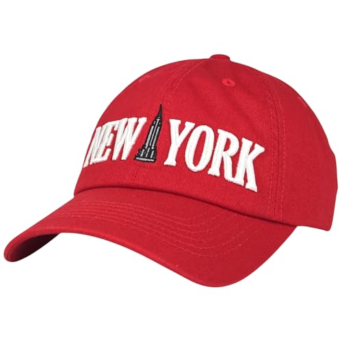 E BY ELIDAN New York Hat, Embroidered Cotton Dad Hat, Adjustable NYC Cap - color: Red
