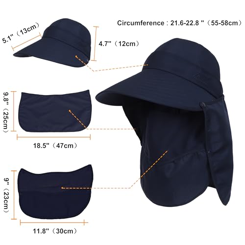 LA CARRIE Women Sun Hats Detachable Wide Brim UV UPF 50+ Face Mask Visor with Neck Flap Hat for Summer Beach - color: Navy