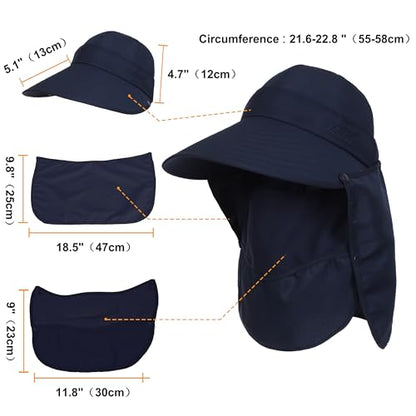 LA CARRIE Women Sun Hats Detachable Wide Brim UV UPF 50+ Face Mask Visor with Neck Flap Hat for Summer Beach - color: Navy
