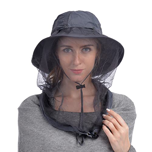 USHAKE Head Net Hat, Safari Hat Sun Hat Bucket Hat with Hidden Net Mesh - color: Dark Grey