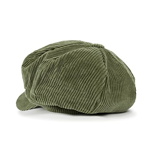 ililily Washed Cotton Newsboy Cabbie Cap Corduroy Duck Bill Flat Hunting Hat - color: Olive - New