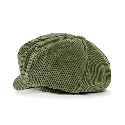 ililily Washed Cotton Newsboy Cabbie Cap Corduroy Duck Bill Flat Hunting Hat - color: Olive - New